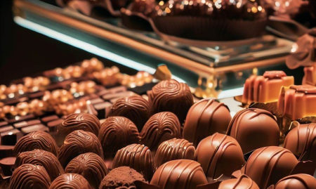 Verkoop van pralines, chocolade, zoetwaren, delicatessen, aan de kust.